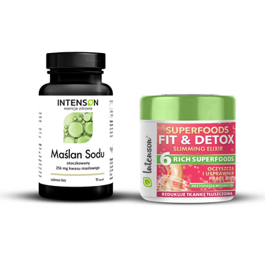 Zestaw Belly Balance: Maślan sodu, 90 Kapsułek i Fit & Detox Slimmig Elixir, 135g - Intenson.pl